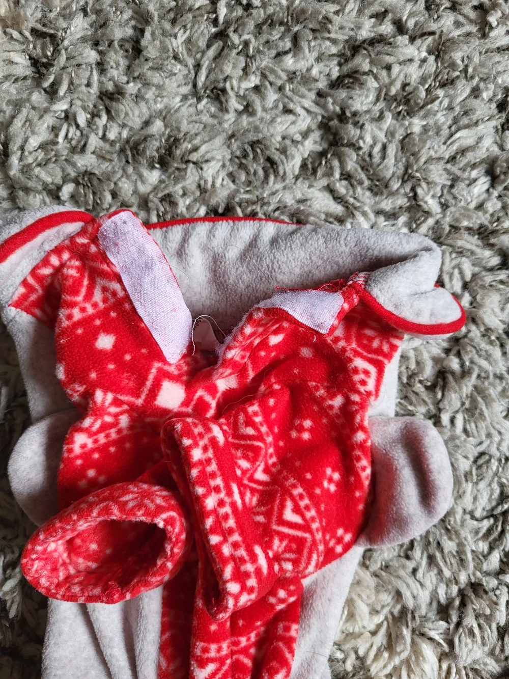 Cozy Polar Bear Dog Pajamas in Beige and Red - Festive Fleece Pet Outfit